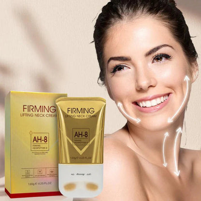 Neck firming serum bottle with 360 roller applicator on a clean background