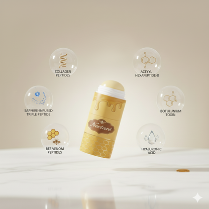 Anti-ageing facial serum stick displayed with cap off