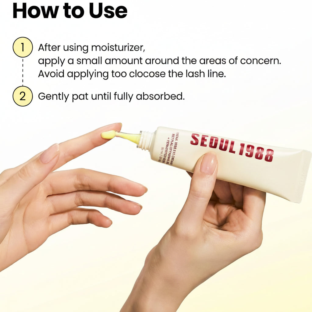 Sedul 1968 eyelash serum being applied with text on how to use