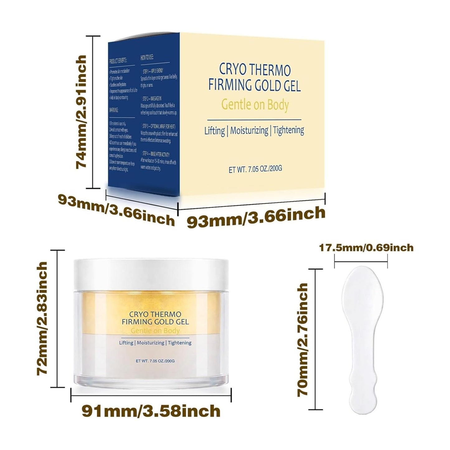 Cryo Thermo Firming Gold Gel, Hot Activation Anti-Cellulite Cream for Belly, Thighs & Buttocks, Skin Tightening Cream for Body, Promotes Blood Circulation, 7.05 oz