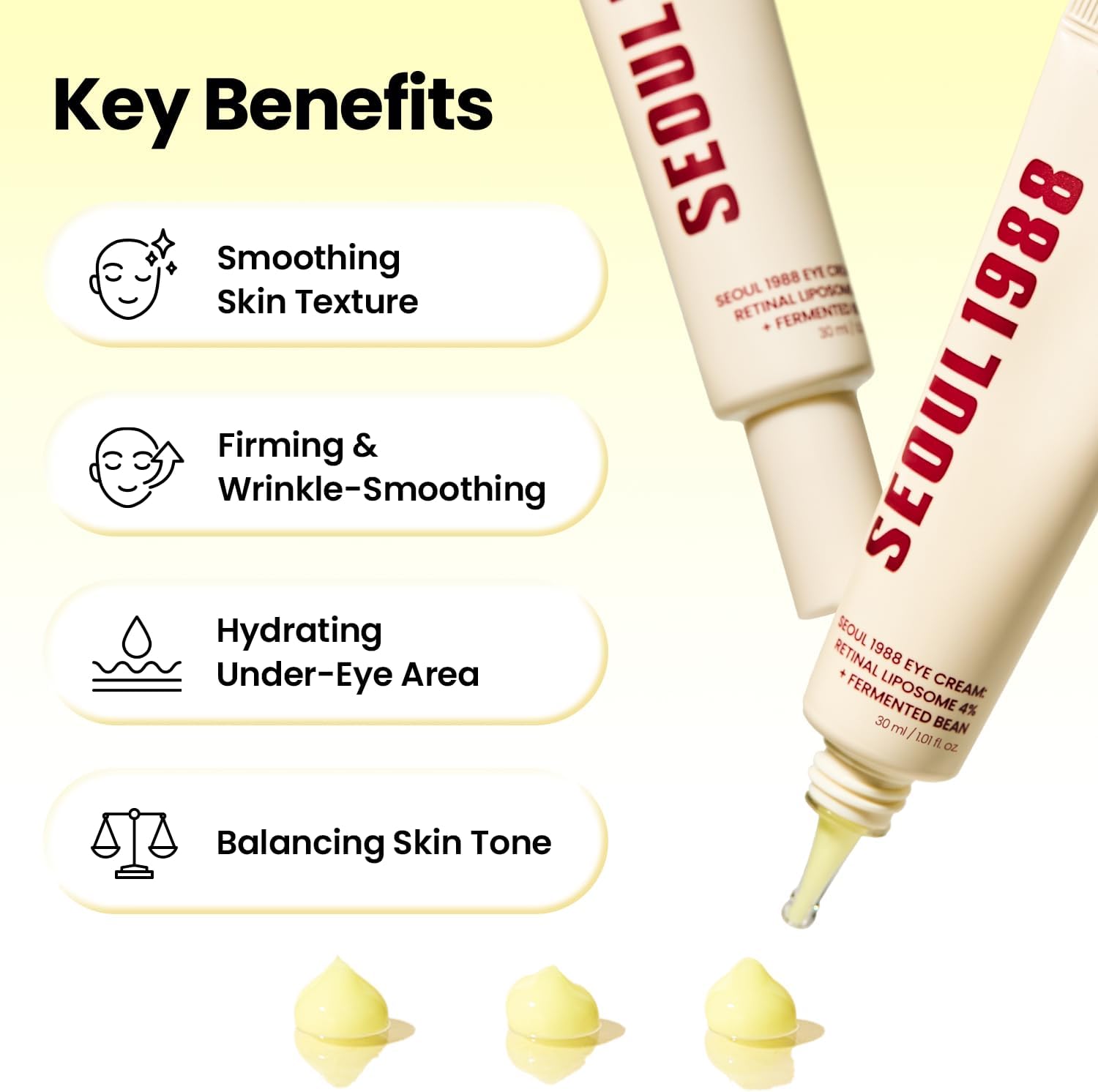SEOUL 1988 Retinal Eye Cream – Formulated with Advanced Retinal Liposome 4% and Fermented Bean for Dark Circles and Fine Line Care | Korean Skincare, 30ml