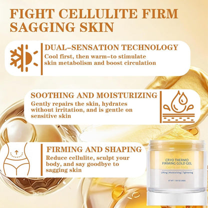 Cryo Thermo Firming Gold Gel, Hot Activation Anti-Cellulite Cream for Belly, Thighs & Buttocks, Skin Tightening Cream for Body, Promotes Blood Circulation, 7.05 oz