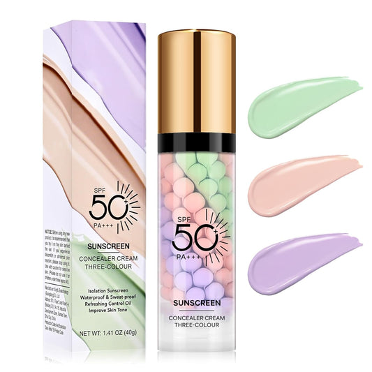 3 In 1 Primer for Face Before Makeup, One Step Color Correcting Primer, SPF 50, Hydrating, Oil Control Facial Serum & Color Correcting Moisturizer, SPF Cream, Even Skin Tone, Natural & Sheer Finish