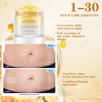 Cryo Thermo Firming Gold Gel, Hot Activation Anti-Cellulite Cream for Belly, Thighs & Buttocks, Skin Tightening Cream for Body, Promotes Blood Circulation, 7.05 oz