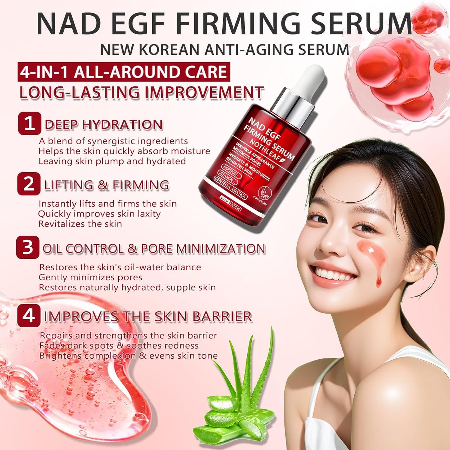 NAD EGF Firming Serum - Anti-aging Vitamin C Hydrating Peptides Tightening Serum for Face Neck, Smooth Skin, Barrier Repair, Firms Lifts Wrinkle
