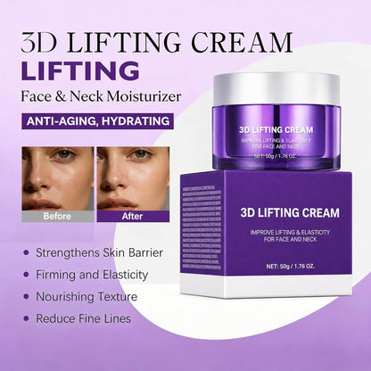 3D Lifting Night Cream, Korean Anti-Aging Moisturizer with 17-Peptide Complex, Probiotic Facial Treatment for Face, Neck Wrinkles，1.7 fl oz