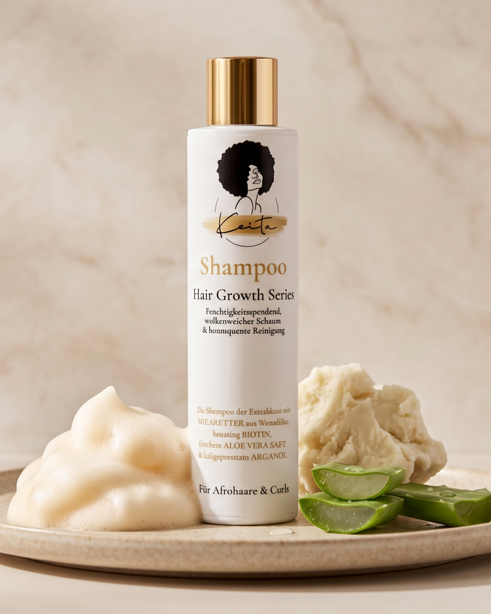 Close-up van shampoo voor krullend haar met strakke, heldere productverpakking