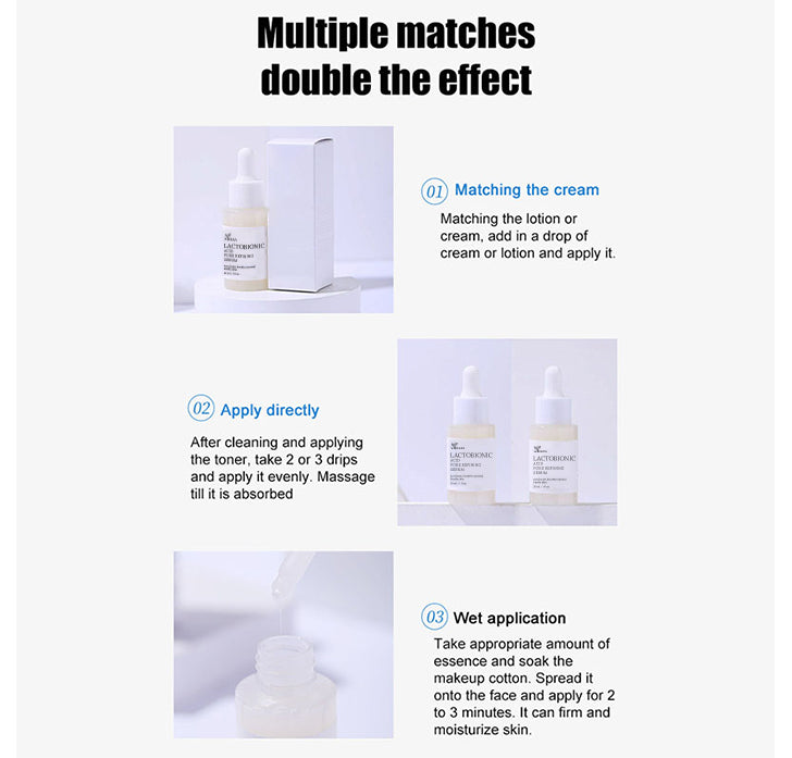 Lactobionic Acid Pore Shrink Face Serum Hyaluronic Acid Antiaging Moisturizing Skin Care Serum