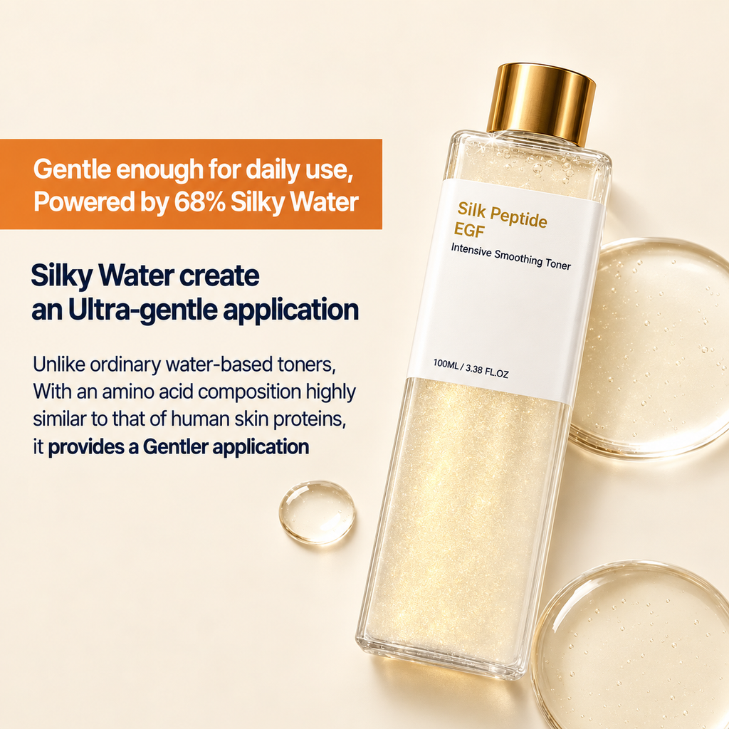 EGF peptide firming toner displayed as part of a skincare routine