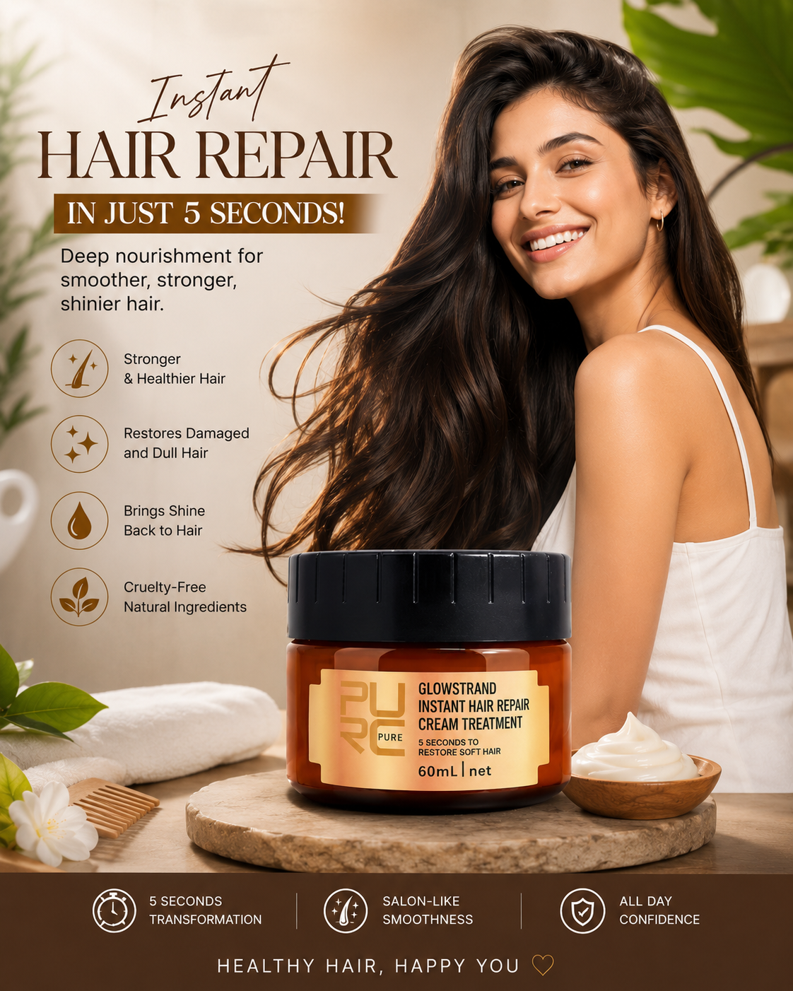 Front view of hair repair cream packaging with lightweight nourishing formula