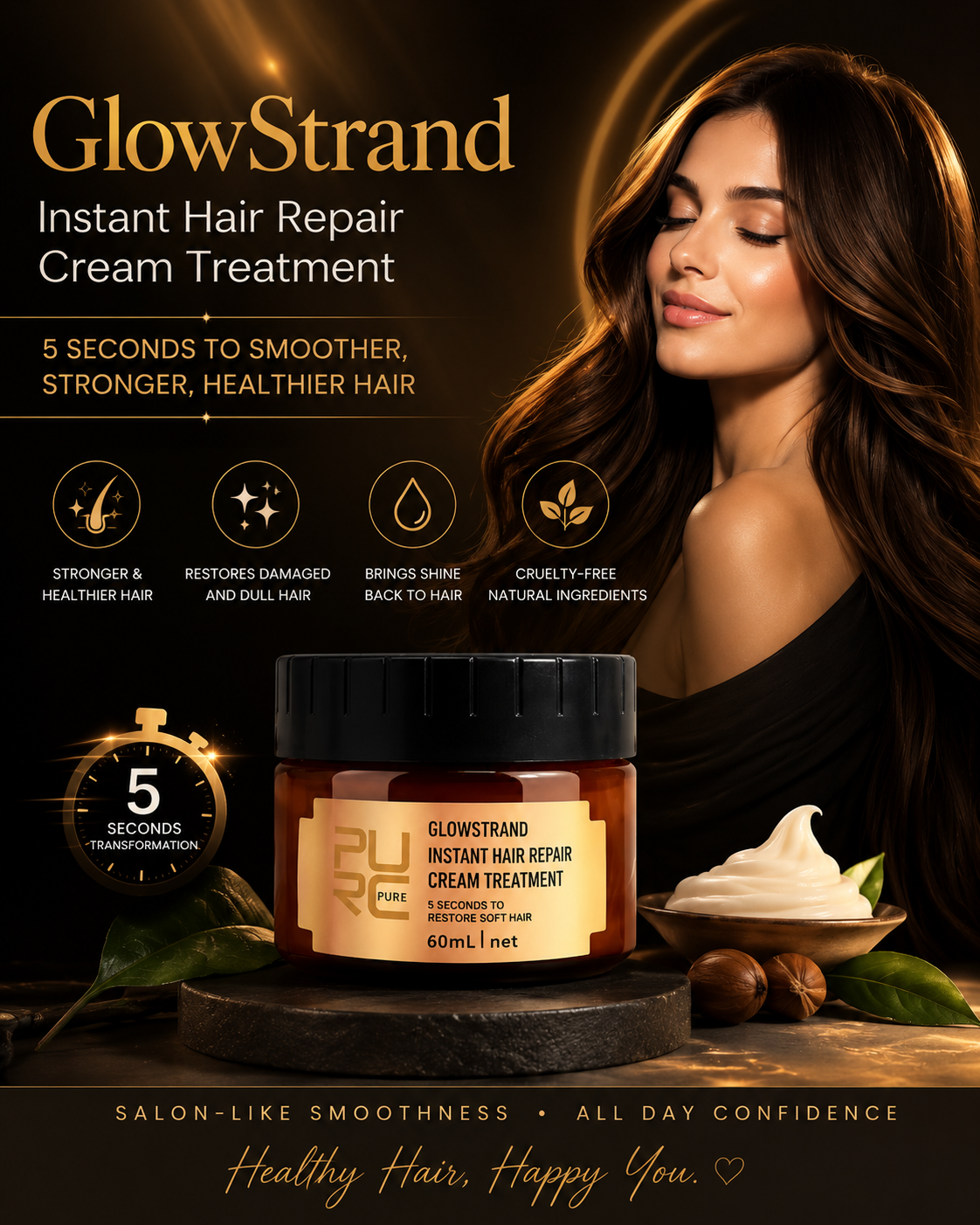 Close-up of hair repair cream label highlighting deep nourishment benefits
