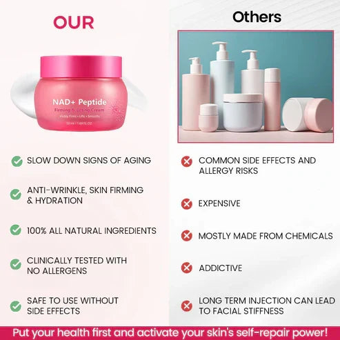 Open jar of NAD Peptide Firming Face Cream showing its creamy texture