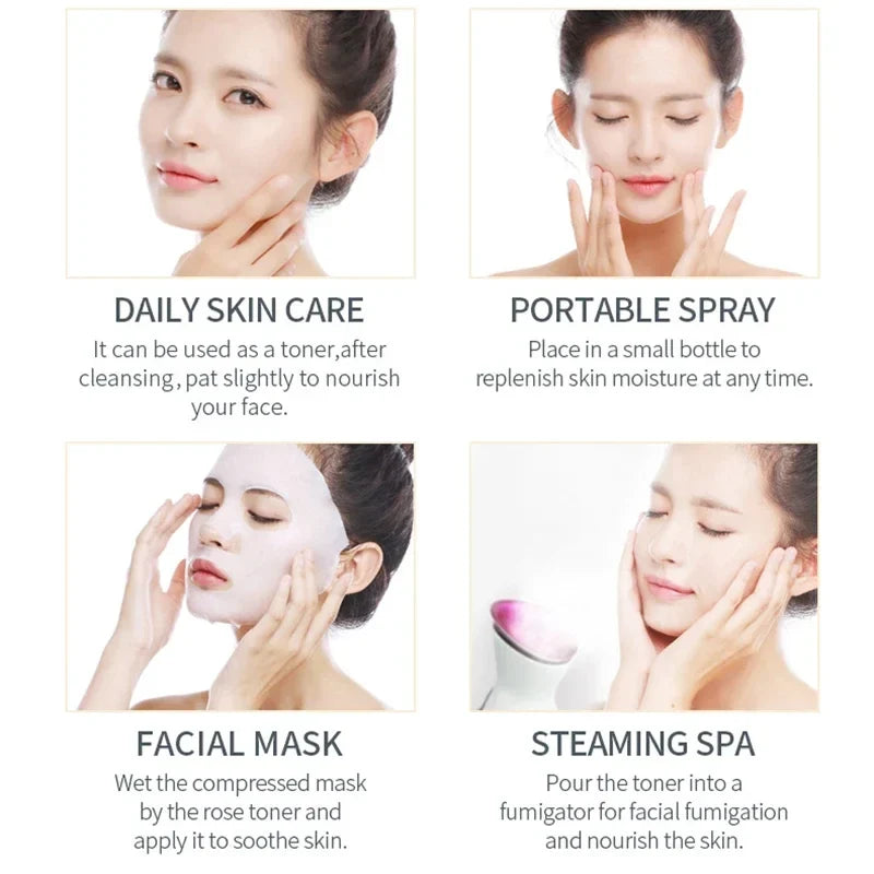 Rose hydrosol facial toner shown for nourishing skincare use