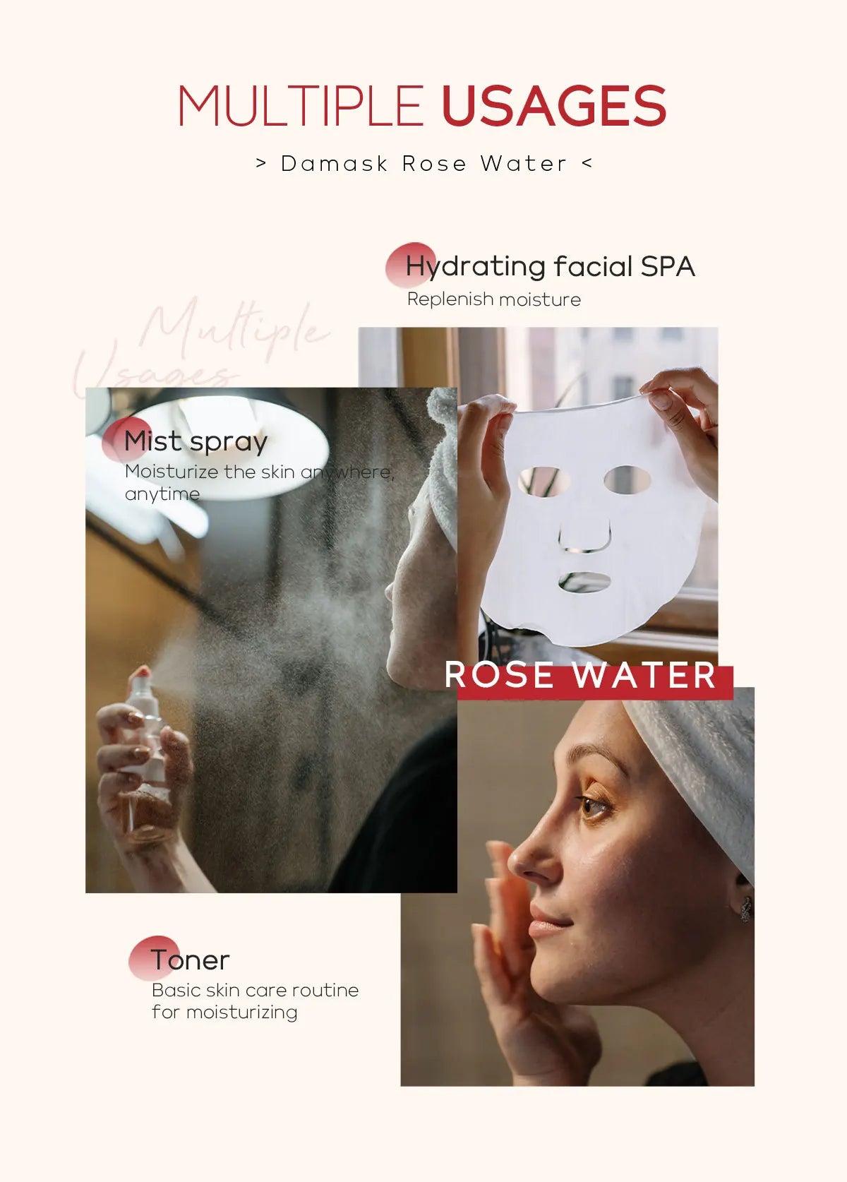 100ml Damask rose hydrosol toner skincare product