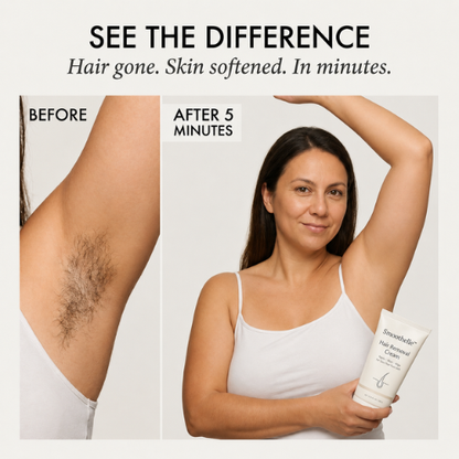 Hair removal cream for sensitive skin shown with smooth skincare styling